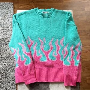 Beach Riot teal and Pink Flame Sweater